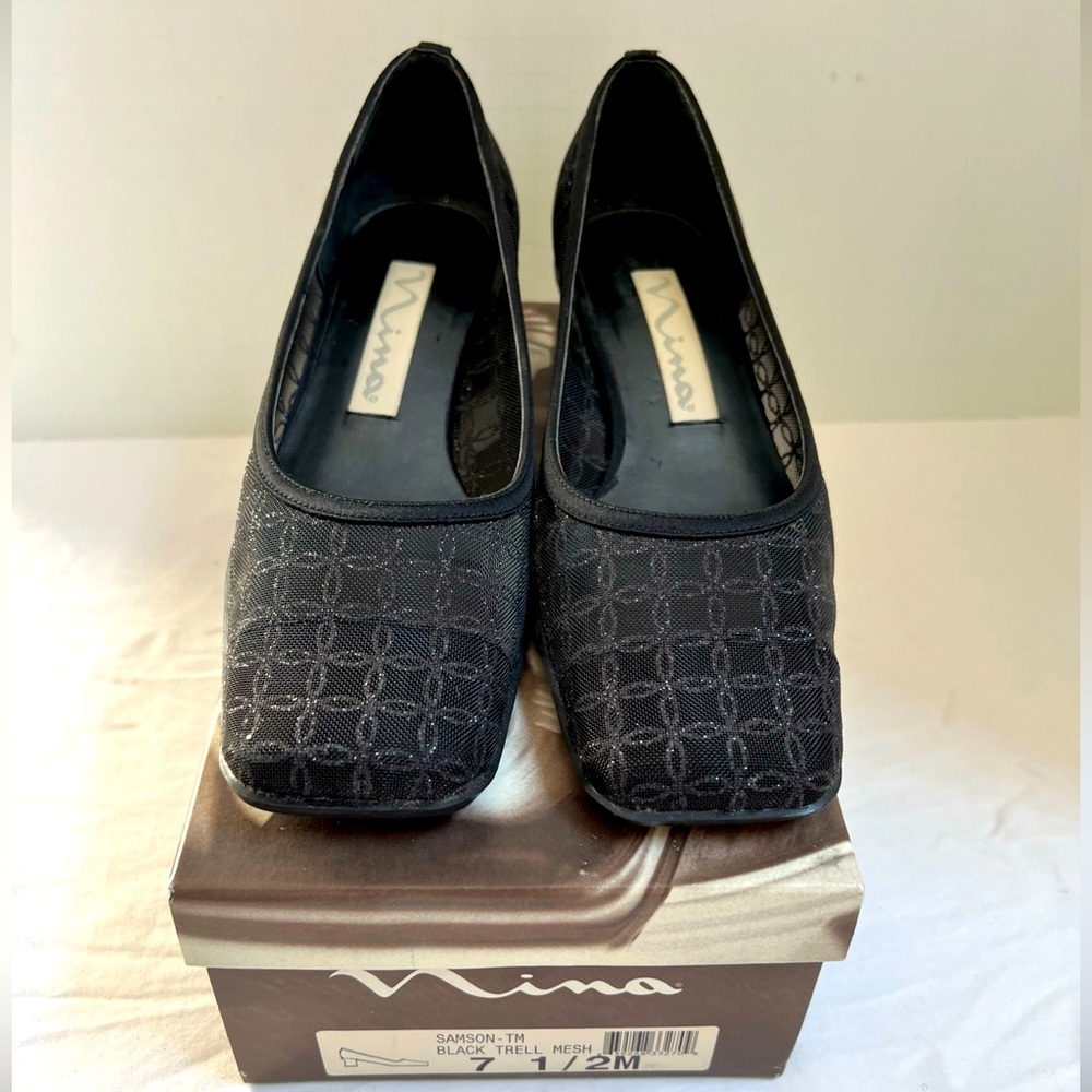 Nina Samson Trell Black Mesh Women's Low Heel Shoe Size US 7.5 Original Box
